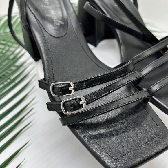 Free People Niki Black Leather Strappy Open Toe Ankle Strap Sandals Size 37 - Picture 5 of 13